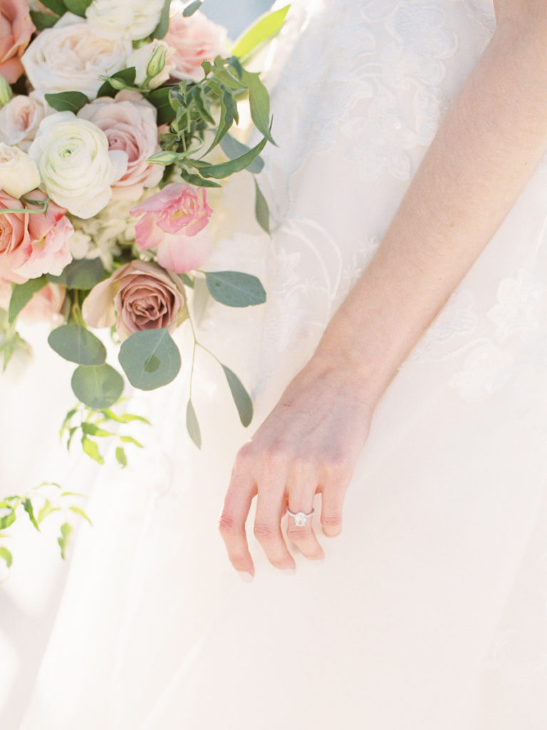 Dallas wedding venue | Bridal portrait with bouquet and engagement ring